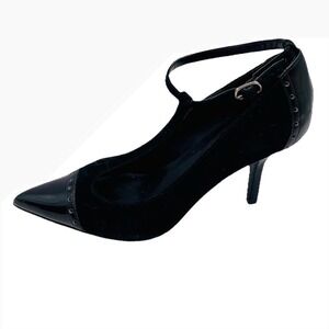 Tahari Black Mary Janes Suede & Patent T-Strap Heels Women 8.5M Belinda‎ Classic